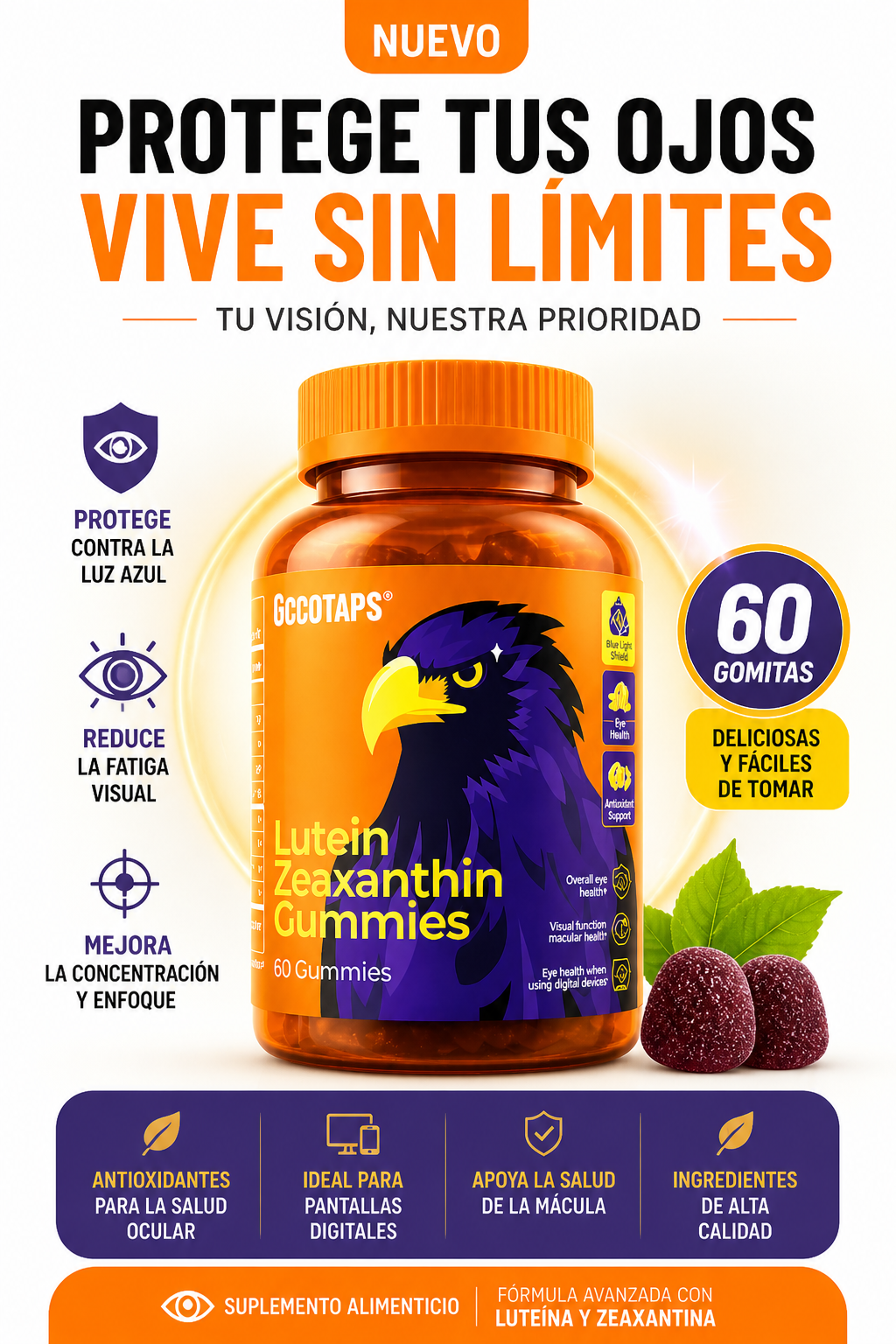 Protege tu Visión y Vive Sin Límites - Gomitas con Luteína y Zeaxantina